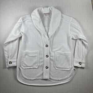 Knox Rose Fleece Jacket Women's Medium White Shawl Collar Button Front Pockets‎